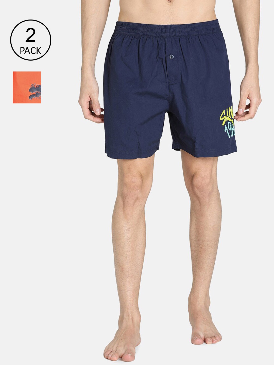 

Puma Men Navy blue & Orange Solid Pack of 2 Boxers