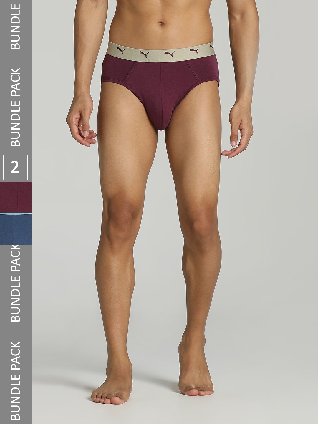 

Puma Men Marron & Blue Pack of 2 Solid Stretch Plain Briefs