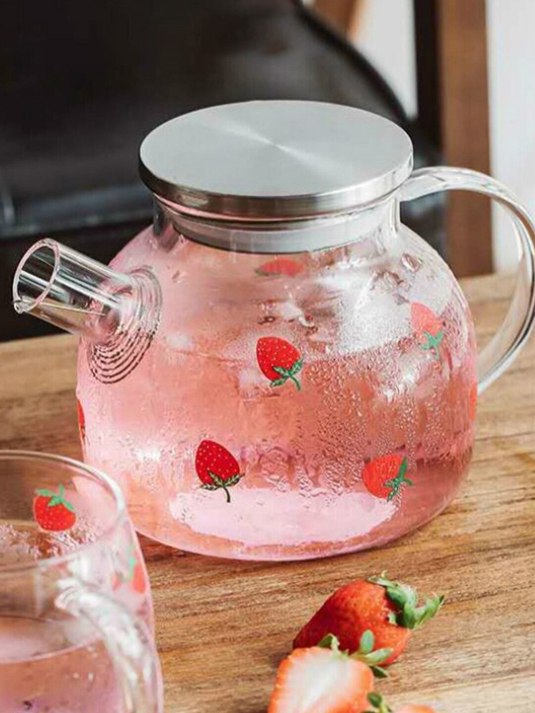 

MARKET99 Transparent & Red Printed Glass Glossy Kettle 1 L