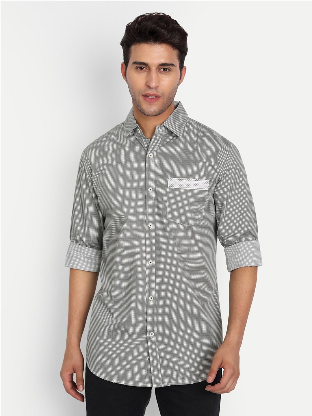 

DEZANO Men Micro Checked Casual Shirt, Grey