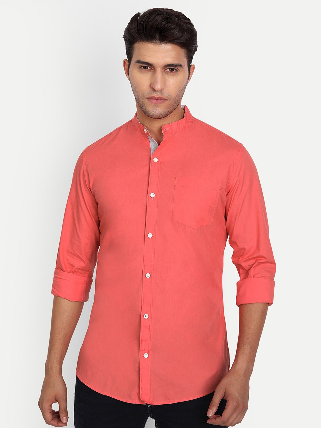 

DEZANO Men Solid Comfort Casual Shirt, Coral