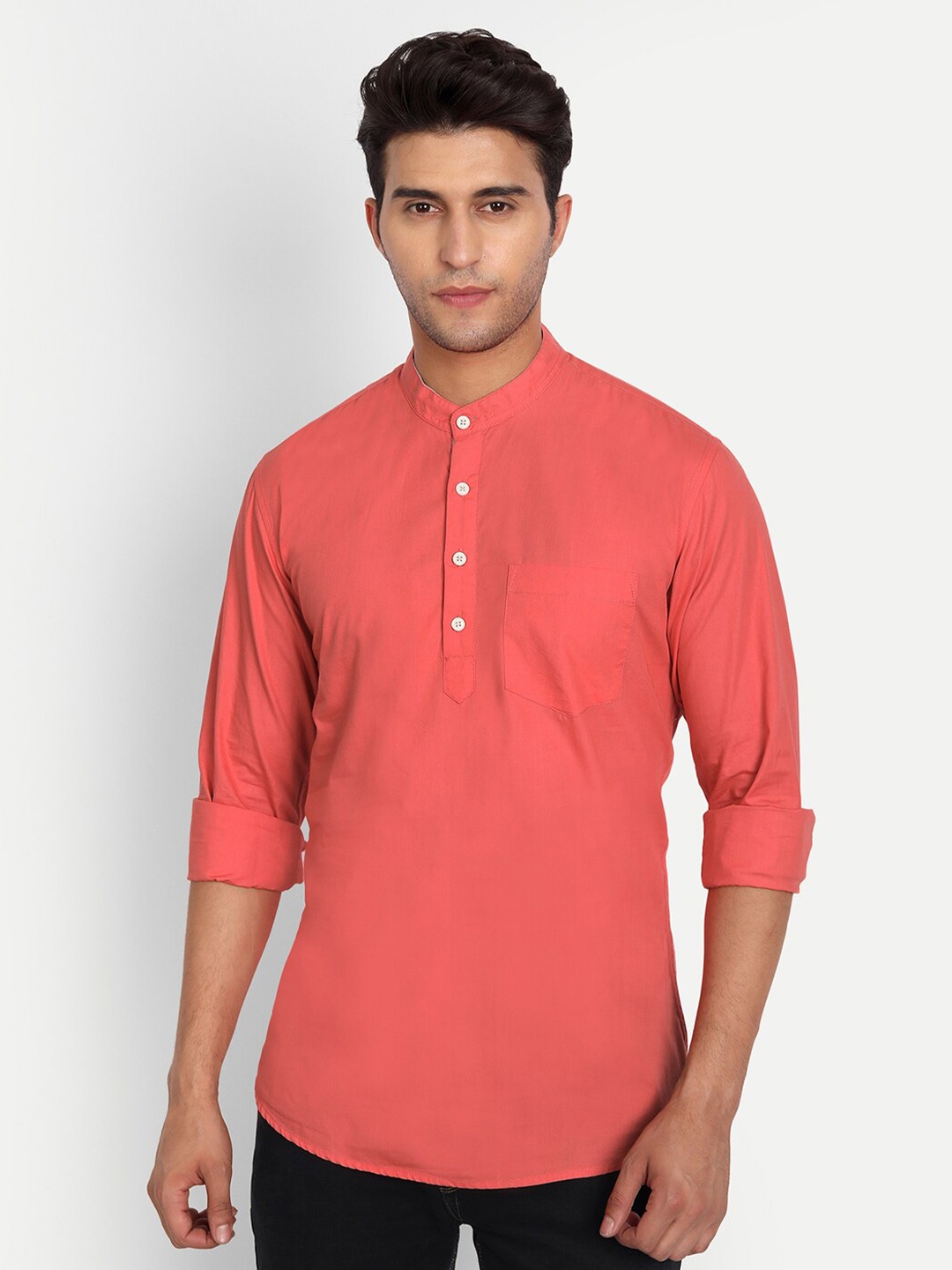 

DEZANO Men Solid Comfort Casual Shirt, Coral