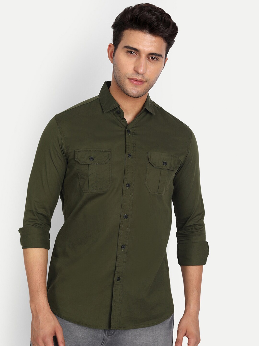 

DEZANO Men Solid Comfort Casual Shirt, Green