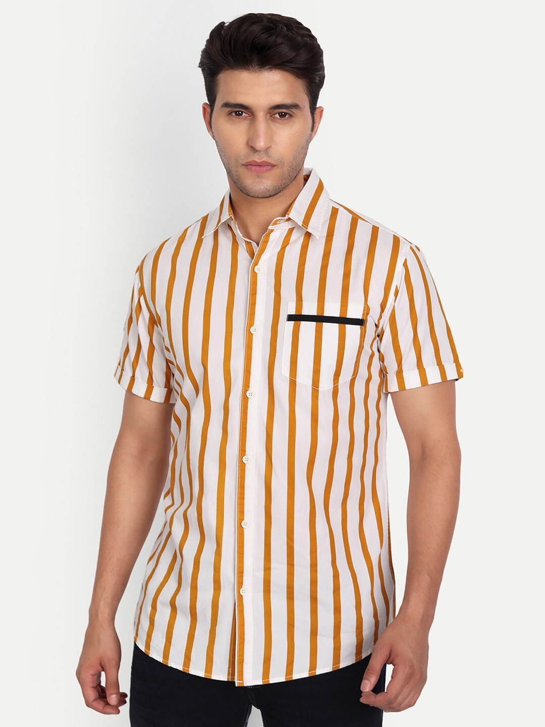 

DEZANO Men Comfort Striped Casual Shirt, Gold
