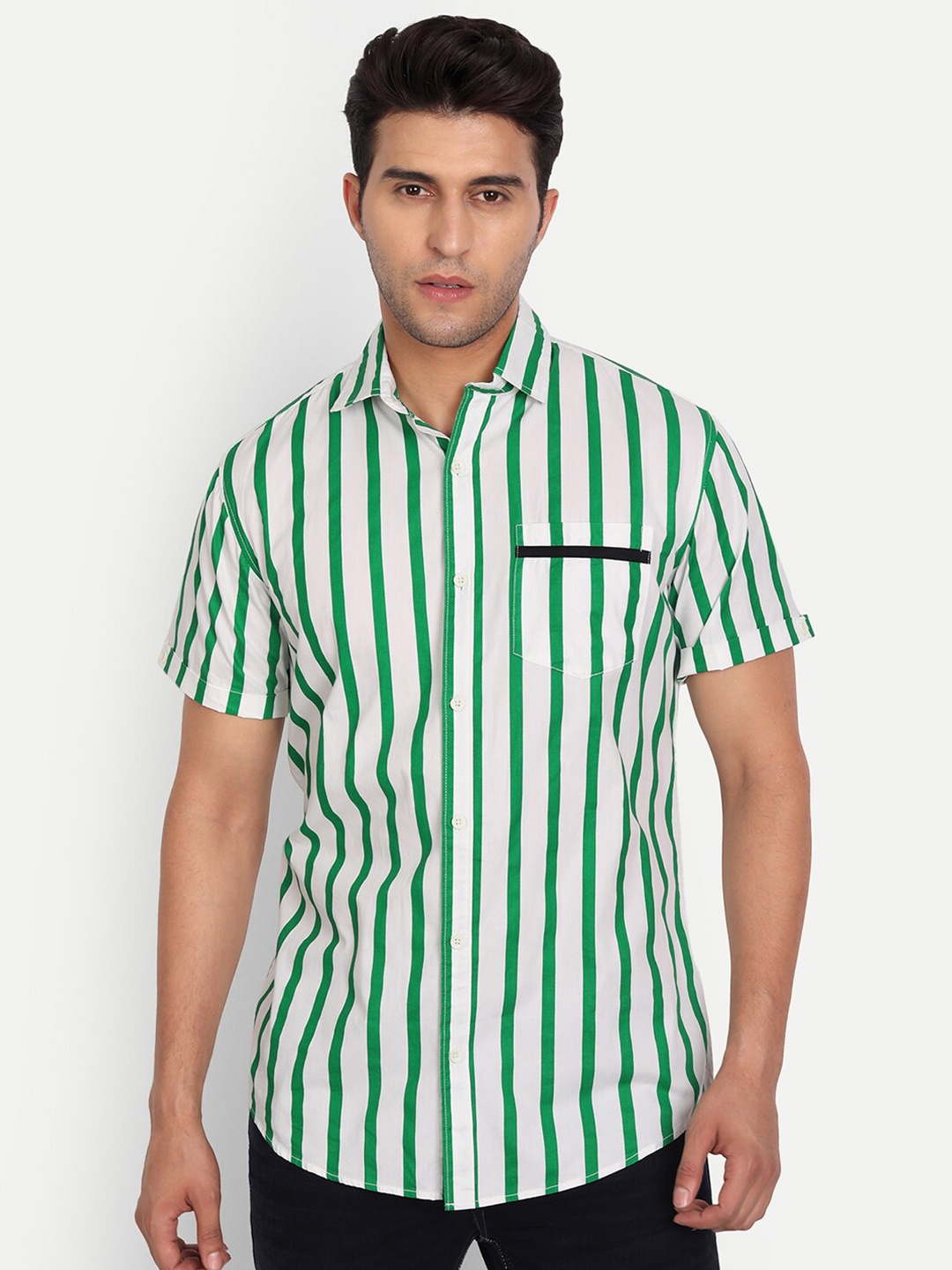 

DEZANO Men Comfort Striped Casual Shirt, Green