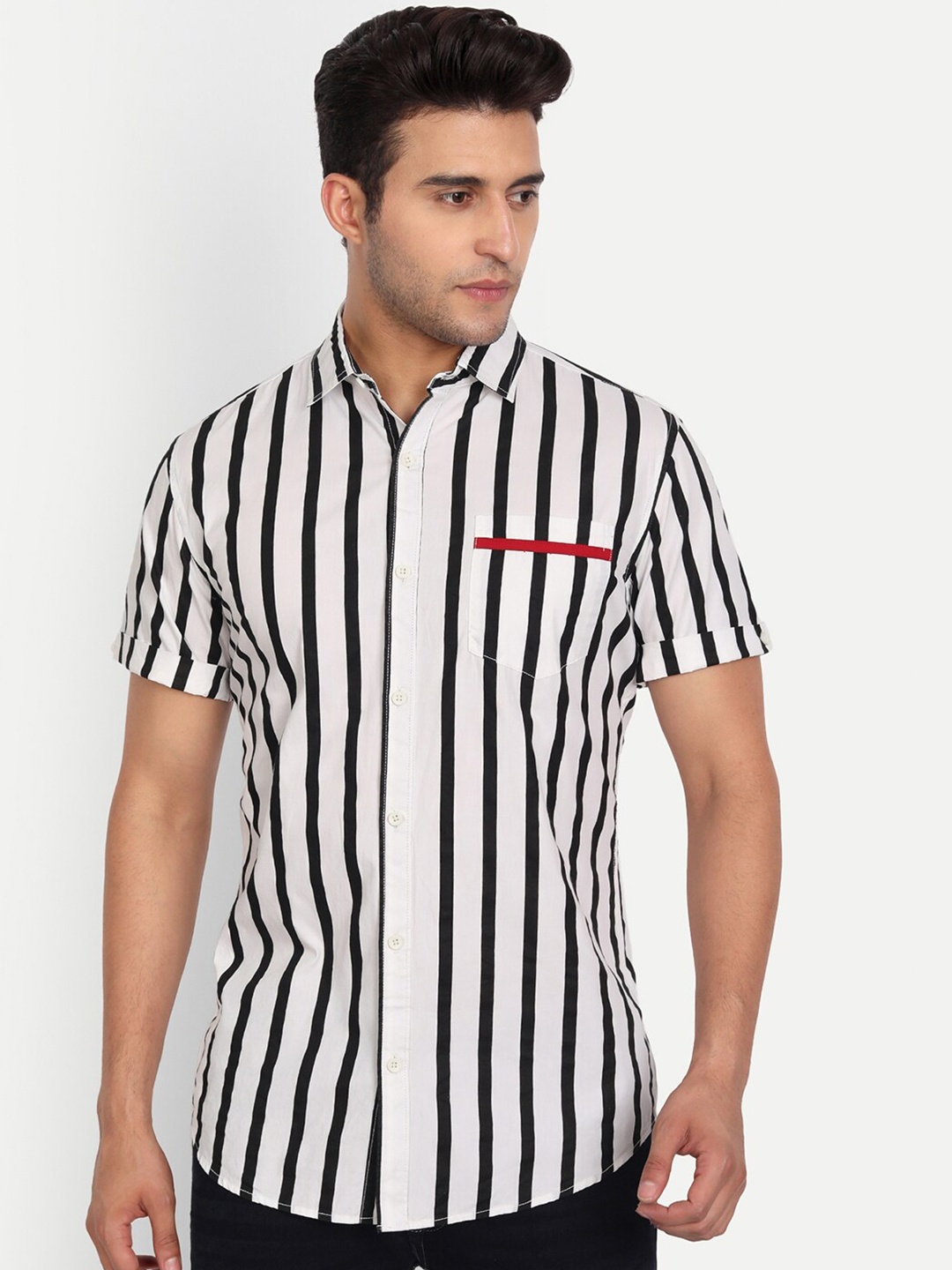 

DEZANO Men Striped Casual Shirt, Black