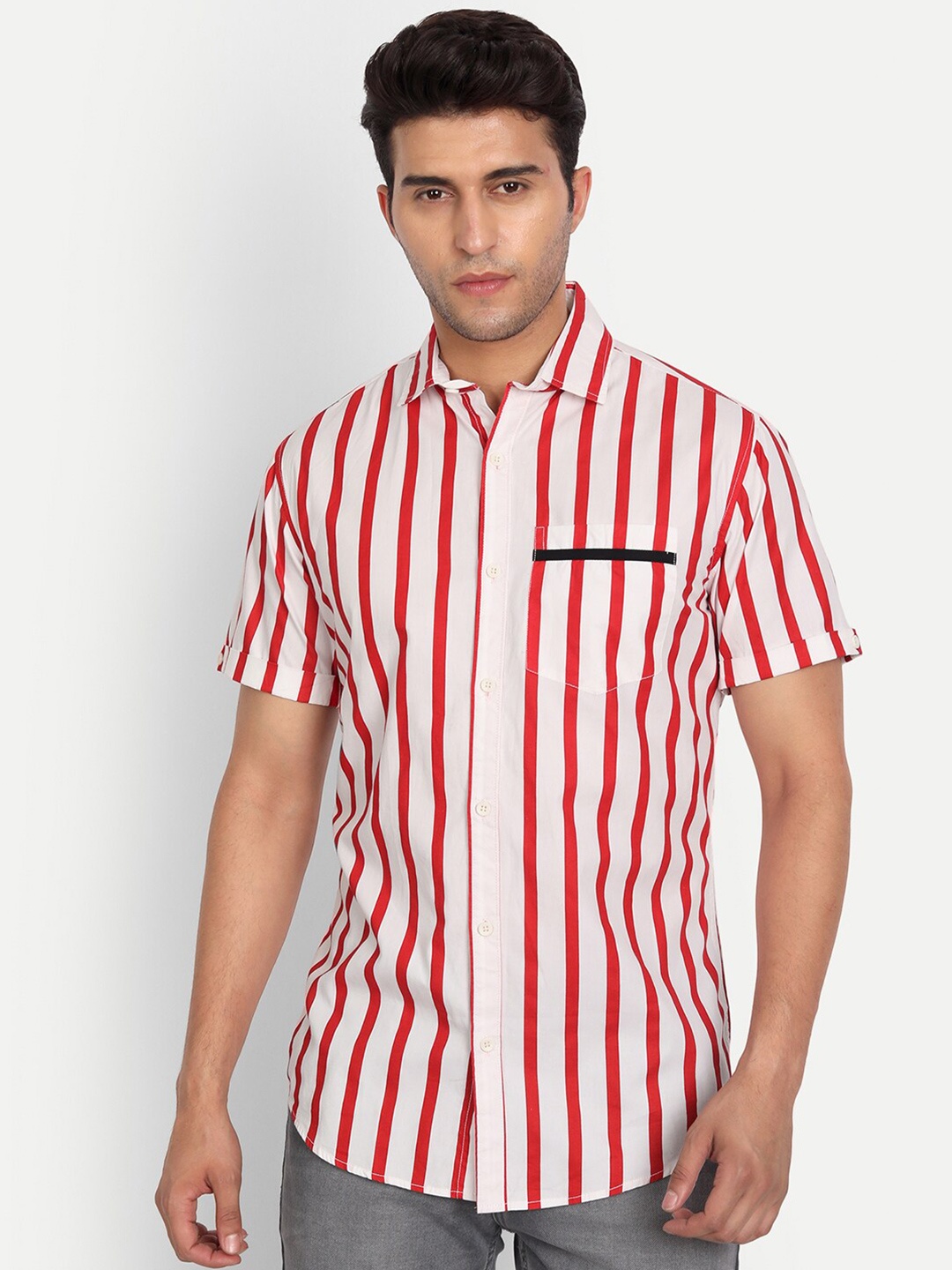 

DEZANO Men Comfort Striped Casual Shirt, Red