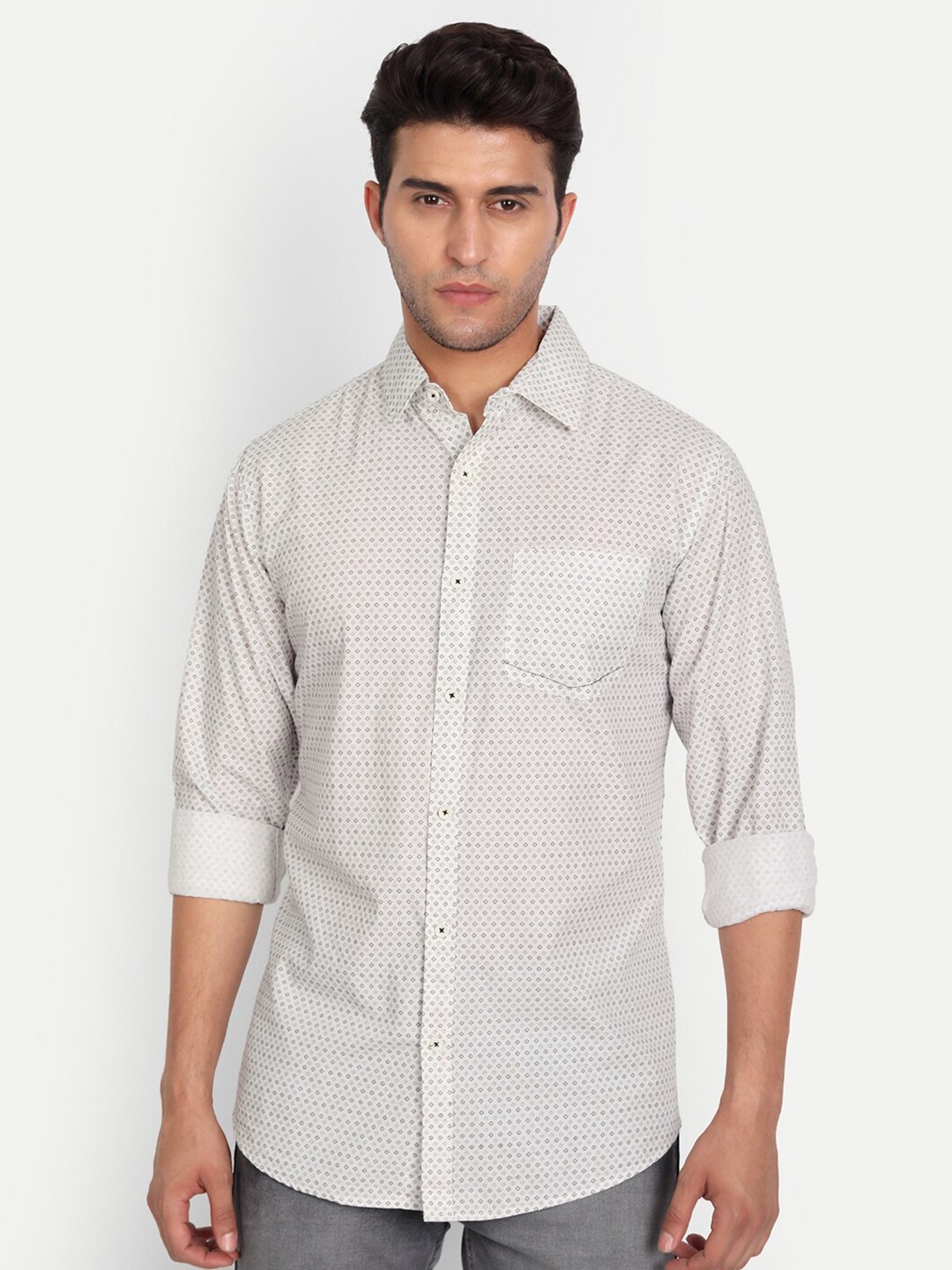 

DEZANO Men Comfort Printed Casual Shirt, White