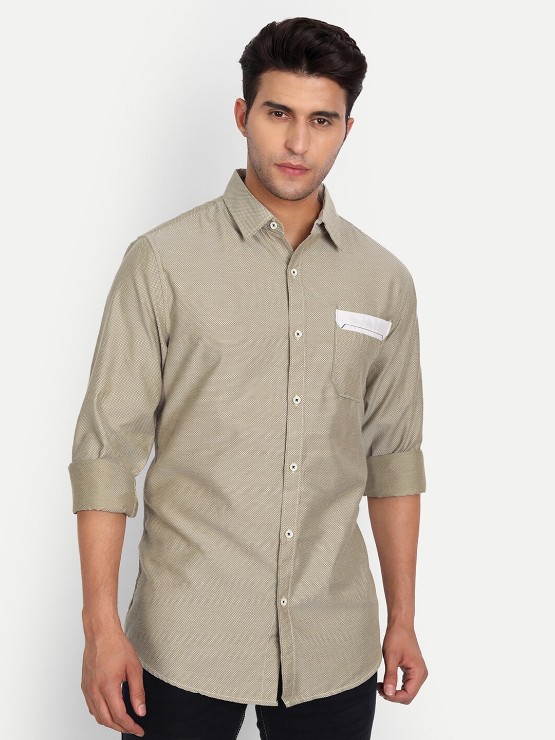 

DEZANO Men Solid Comfort Casual Shirt, Beige