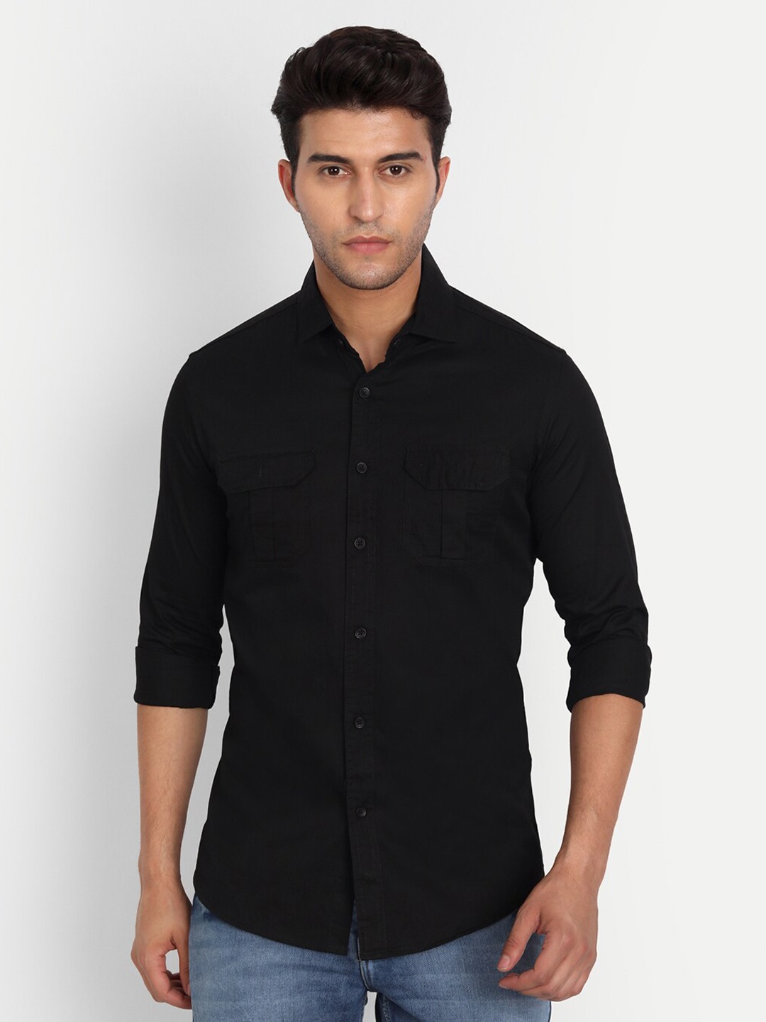 

DEZANO Men Comfort Regular Fit Solid Casual Shirt, Black