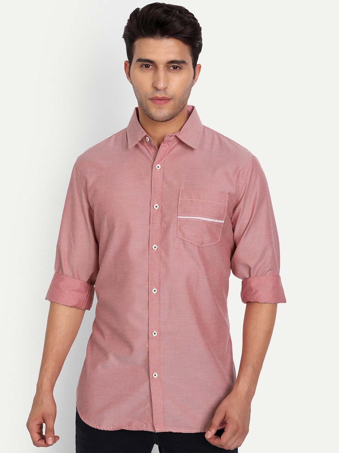 

DEZANO Men Comfort Regular Fit Solid Casual Shirt, Peach