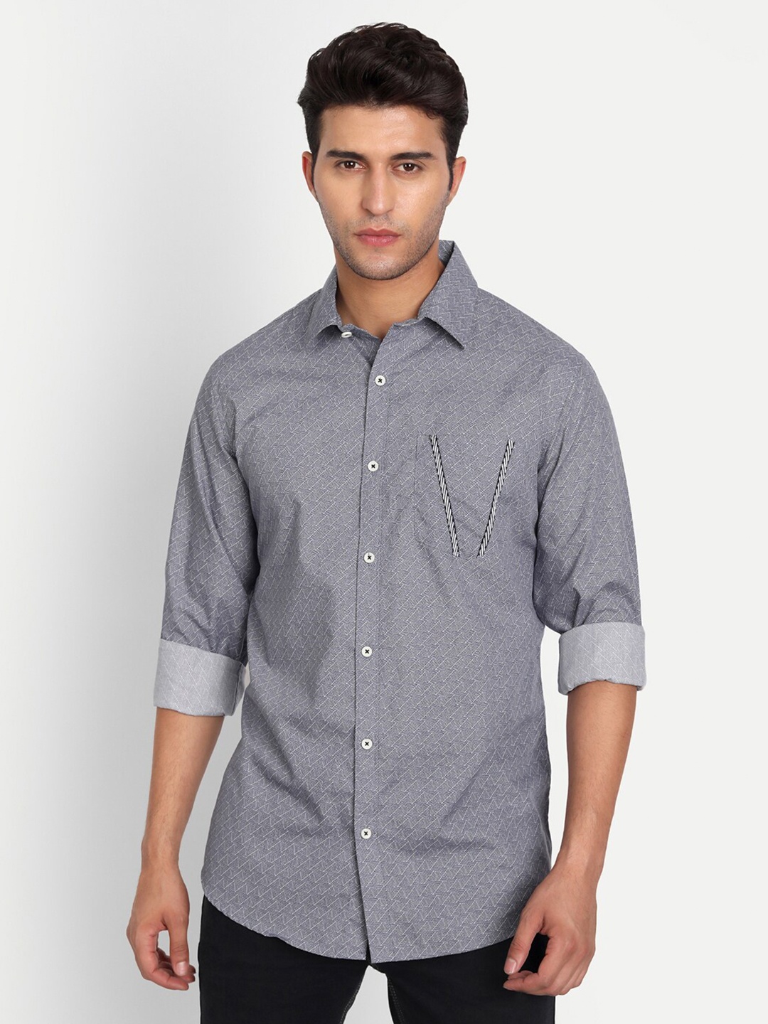 

DEZANO Men Comfort Regular Fit Printed Cotton Casual Shirt, Grey