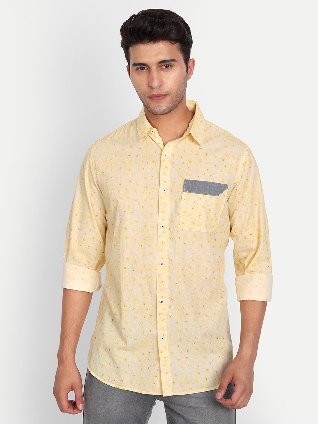 

DEZANO Men Comfort Regular Fit Floral Printed Casual Shirt, Yellow