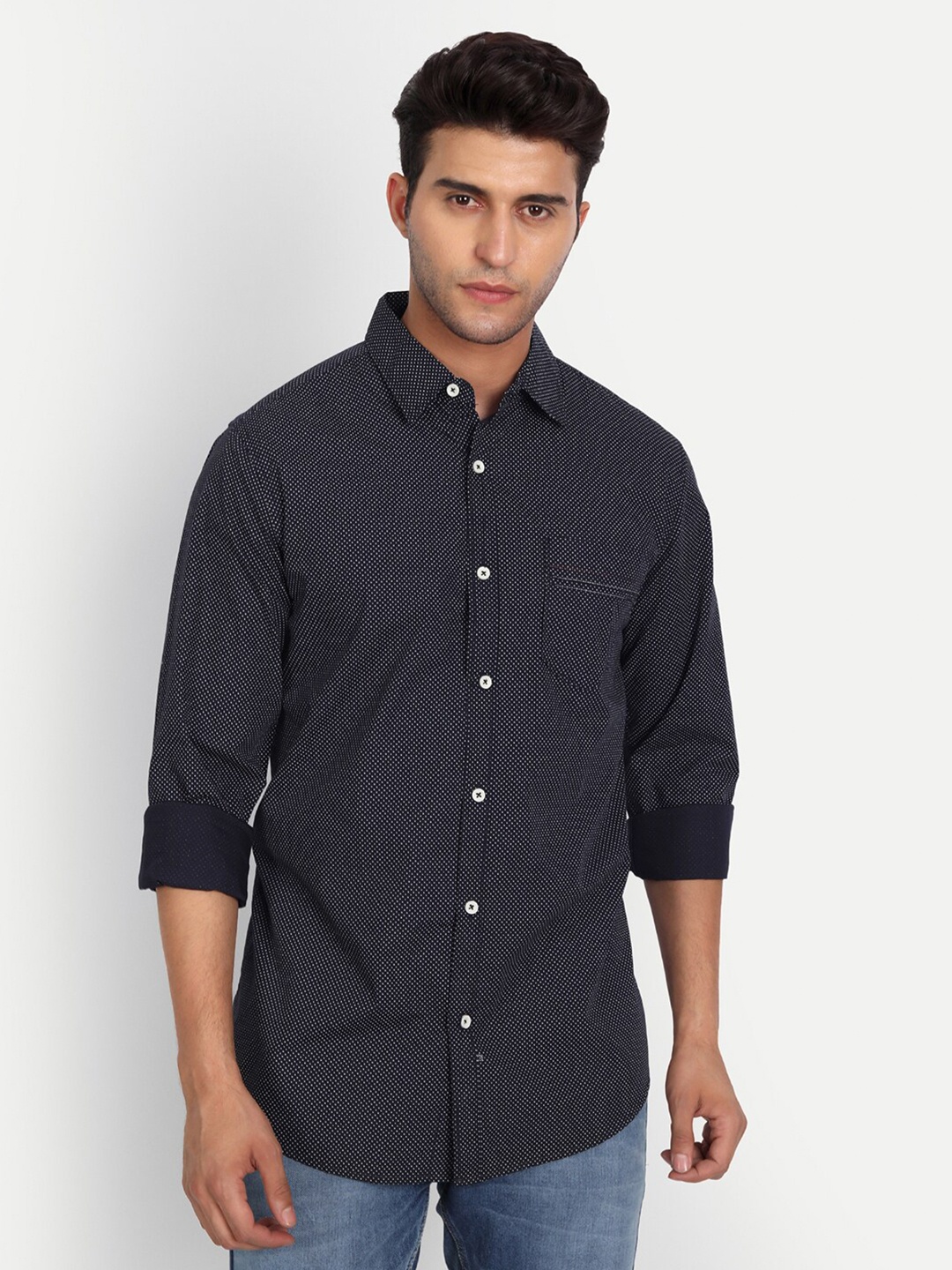 

DEZANO Men Comfort Regular Fit Printed Cotton Casual Shirt, Black