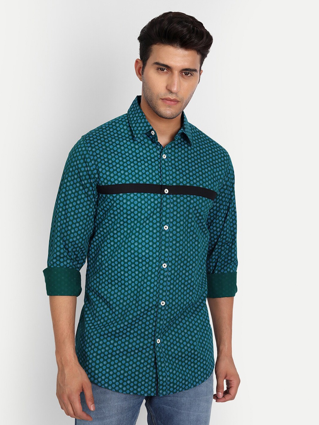 

DEZANO Men Comfort Regular Fit Floral Printed Casual Shirt, Green