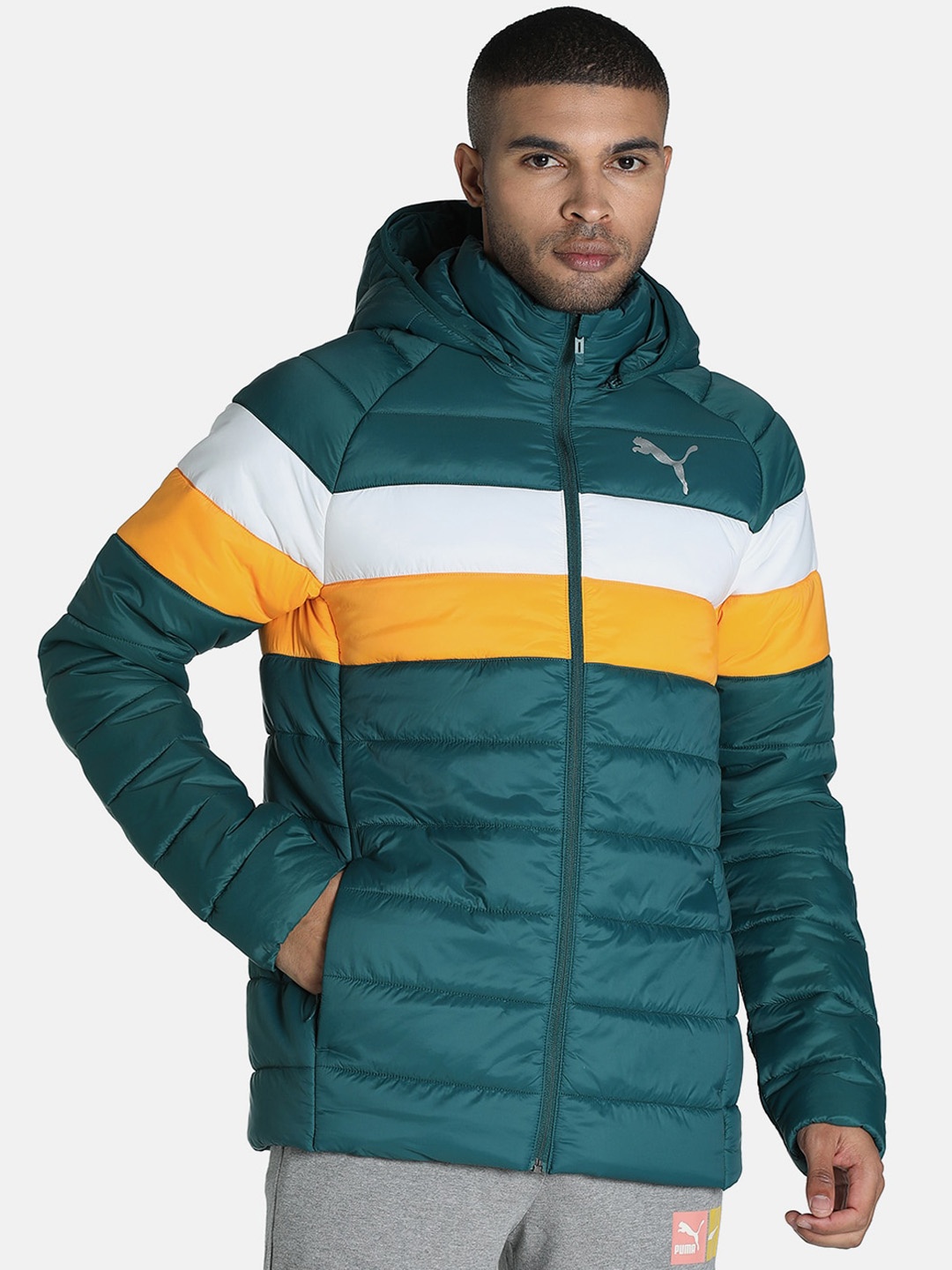 

Puma Men Green Colourblocked Outdoor Padded Jacket