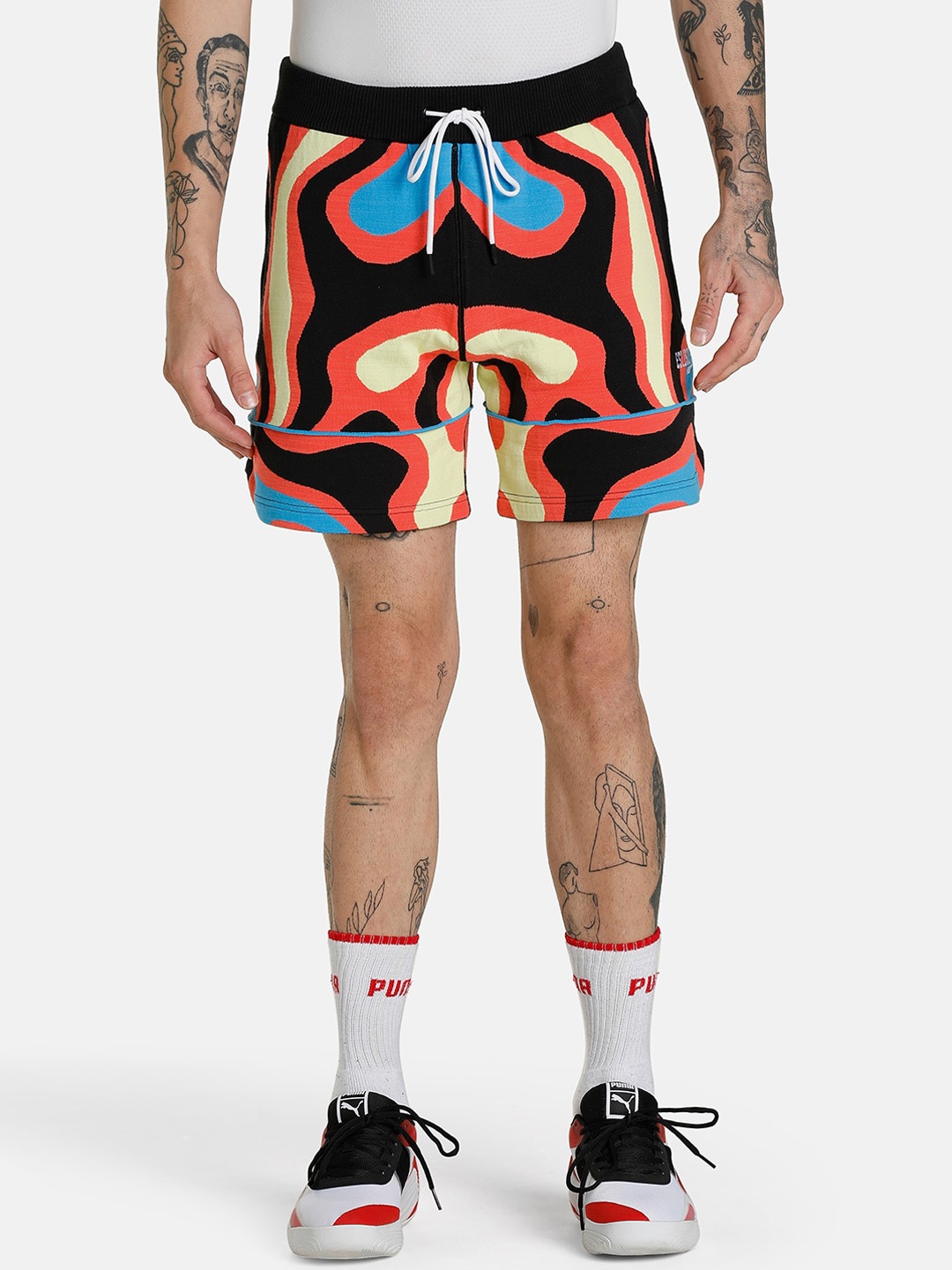 

Puma Men Regular Fit Lava Printed Basketball Sports Shorts, Coral