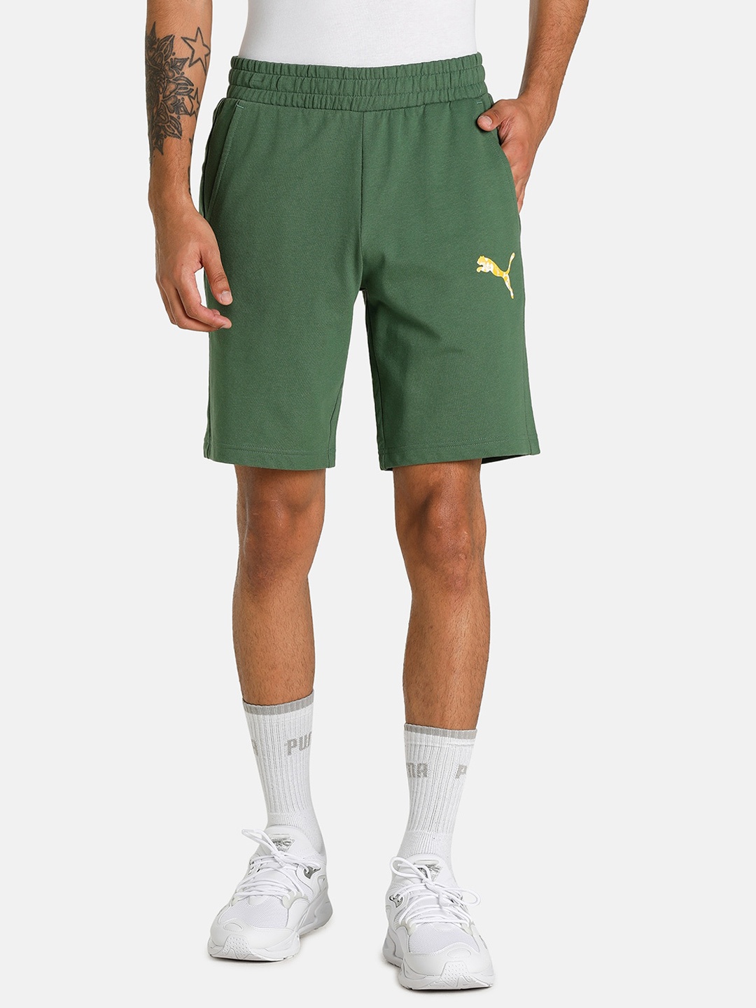 

Puma Men Green Slim Fit Outdoor Cotton Sports Shorts