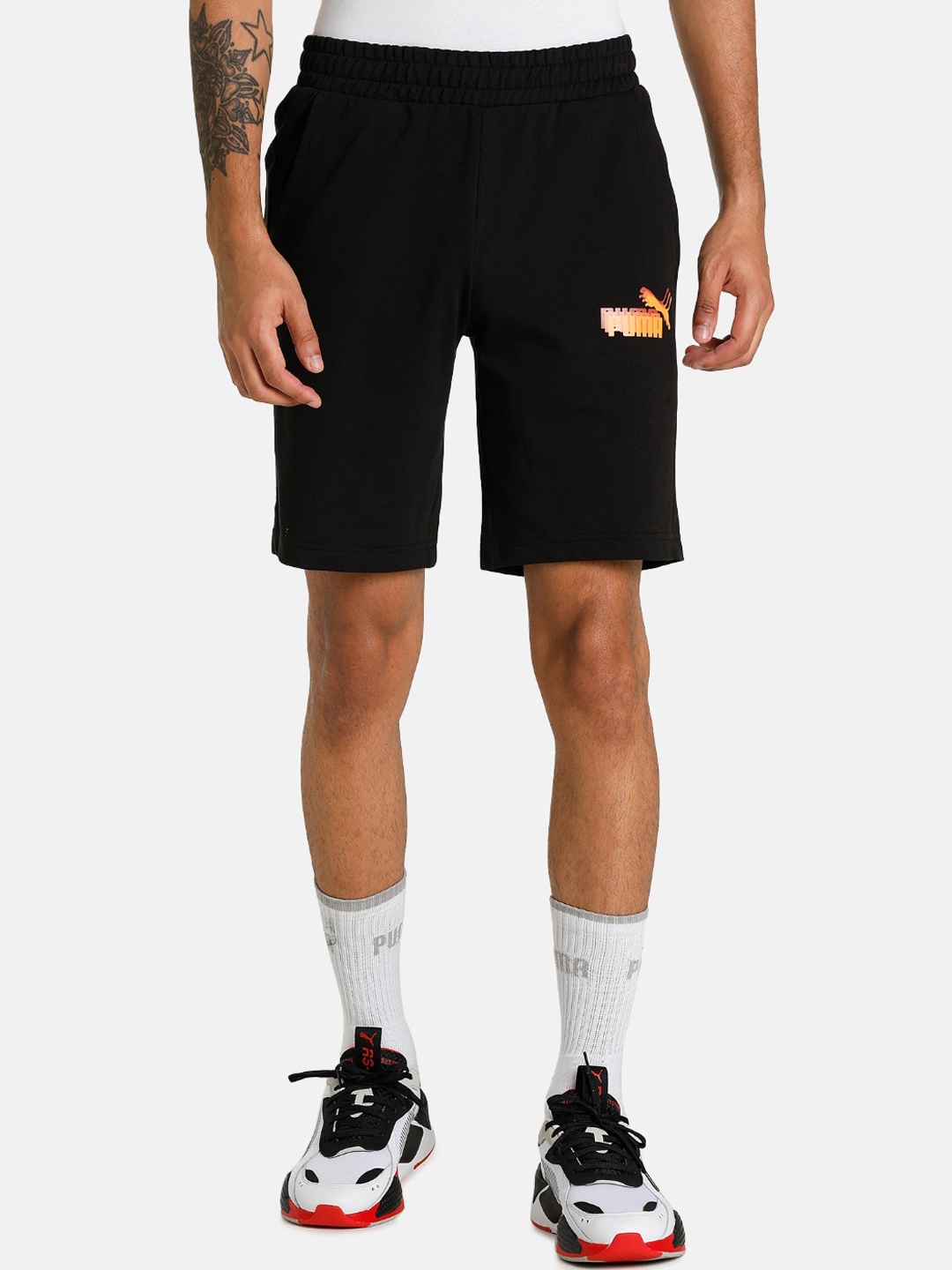 

Puma Men Black Knitted Shorts Multi Logo