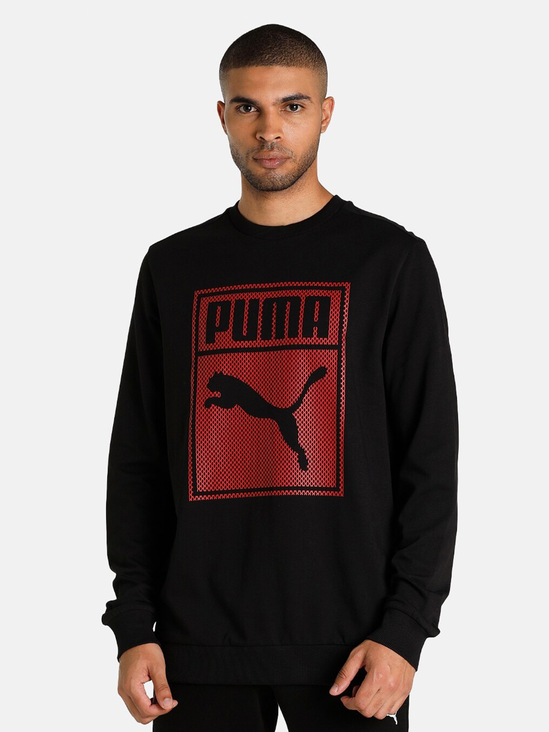 

Puma Men Black Graphic Crew Printed Cotton Regular Fit Sweatshirt