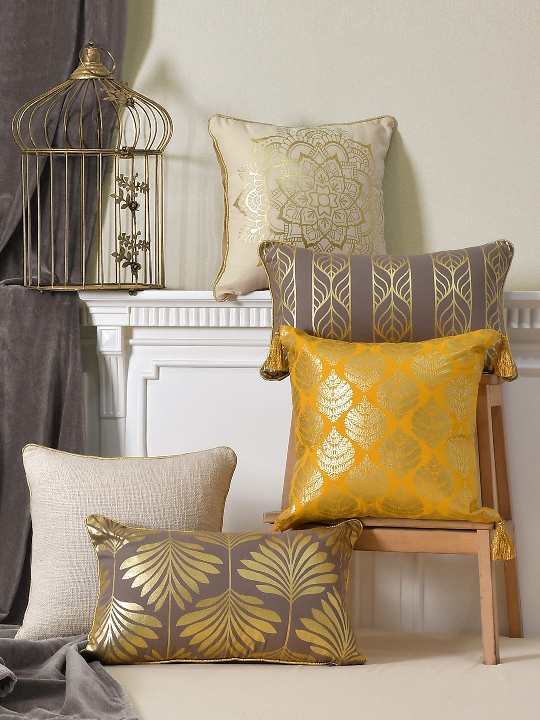 

BLANC9 Set of 5 Floral Square Cushion Covers, Grey