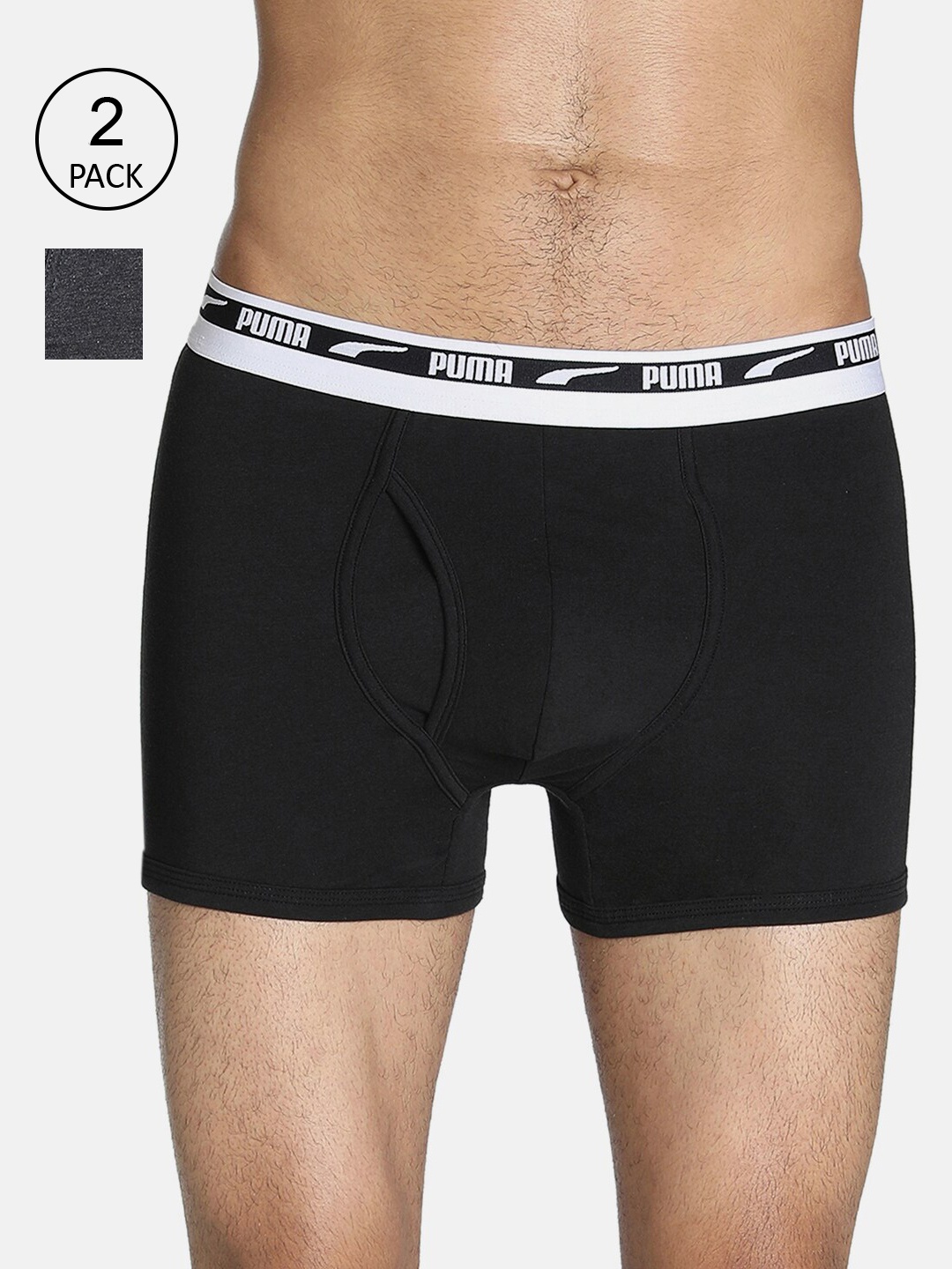 

Puma Men Black & Grey Pack of 2 Stretch Plain Cotton Trunks