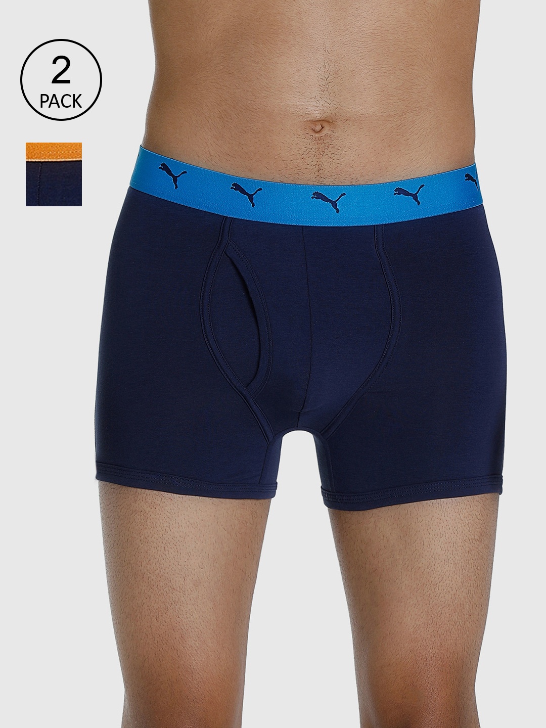 

Puma Men Blue Pack Of 2 Stretch Plain Cotton Trunk