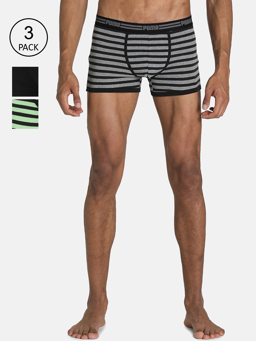 

Puma Men Pack of 3 Striped Stretch Strp Trunk, Green