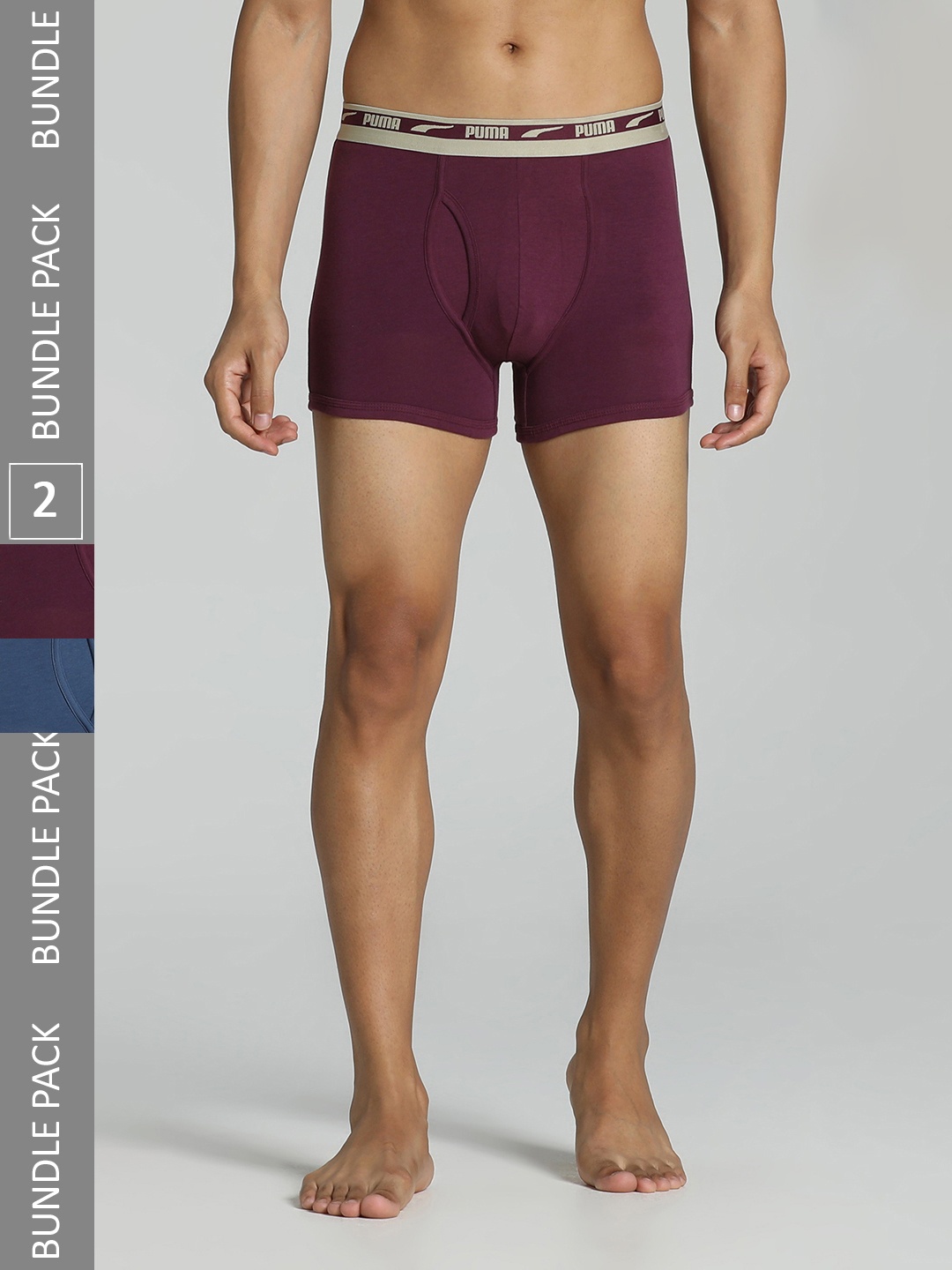 

Puma Men Pack of 2 Burgundy & Blue Stretch Plain Cotton Trunk
