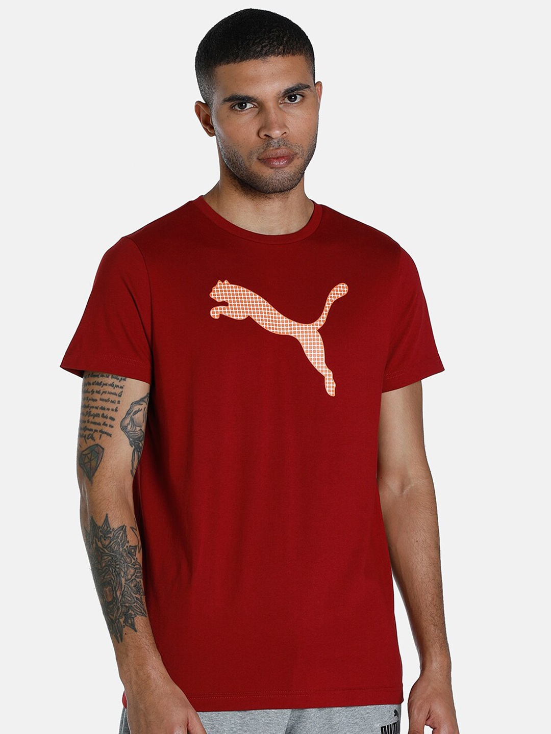 

Puma Men Puma Cat Graphic Printed Cotton Slim-Fit T-Shirt, Red