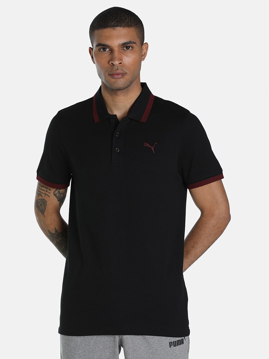 

Puma Men ESS Pique Tipping Polo Solid Cotton T-shirts, Black