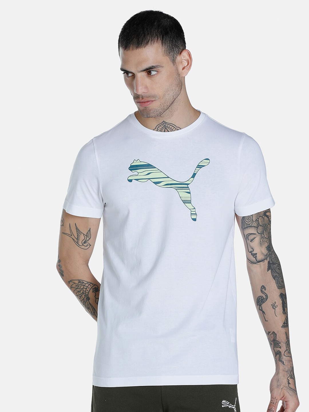 

Puma Men Puma Cat Graphic Print Cotton Slim Fit T-shirt, White