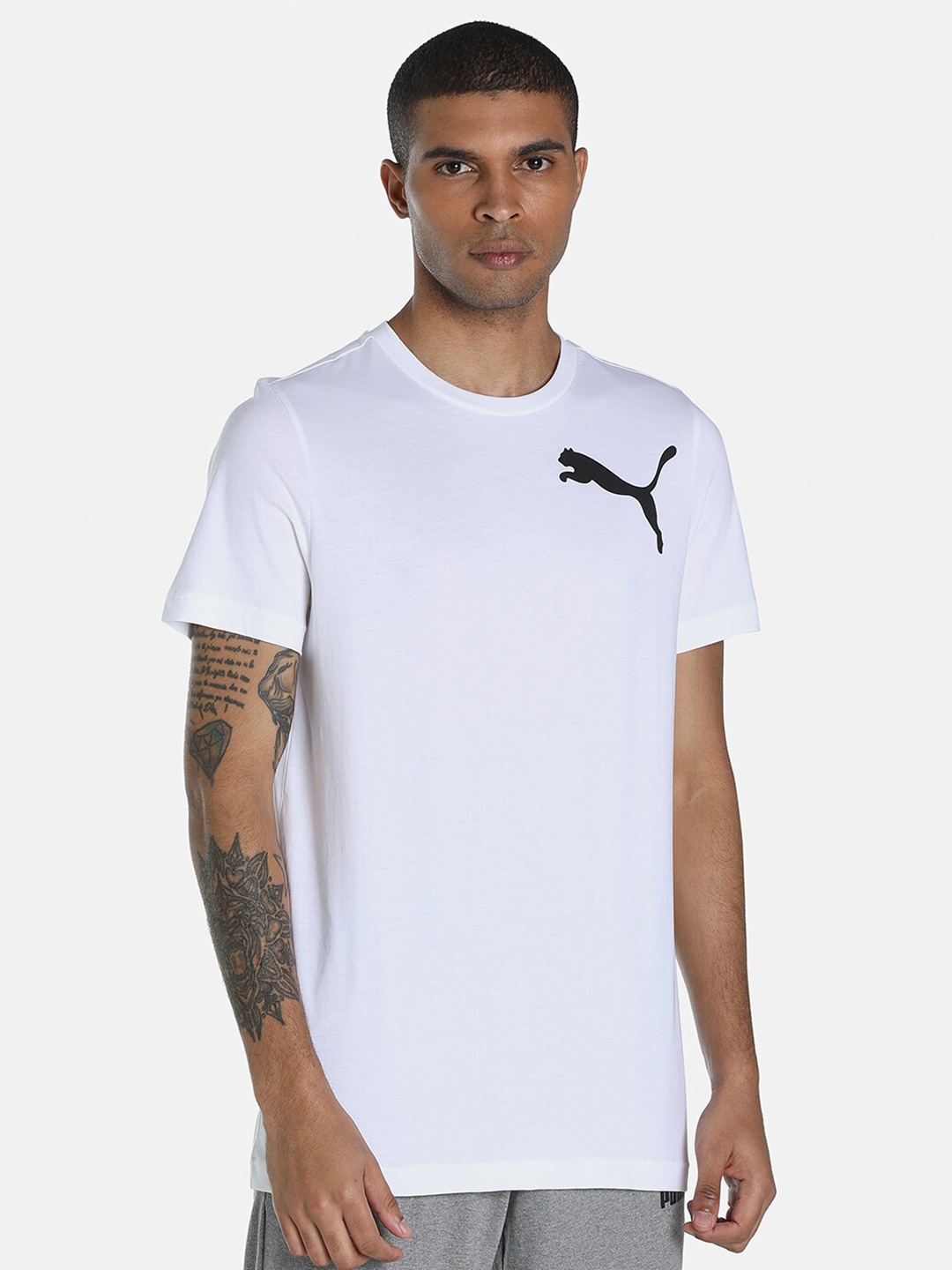 

Puma Men PUMA Logo Slim Fit Cotton T-Shirt, White