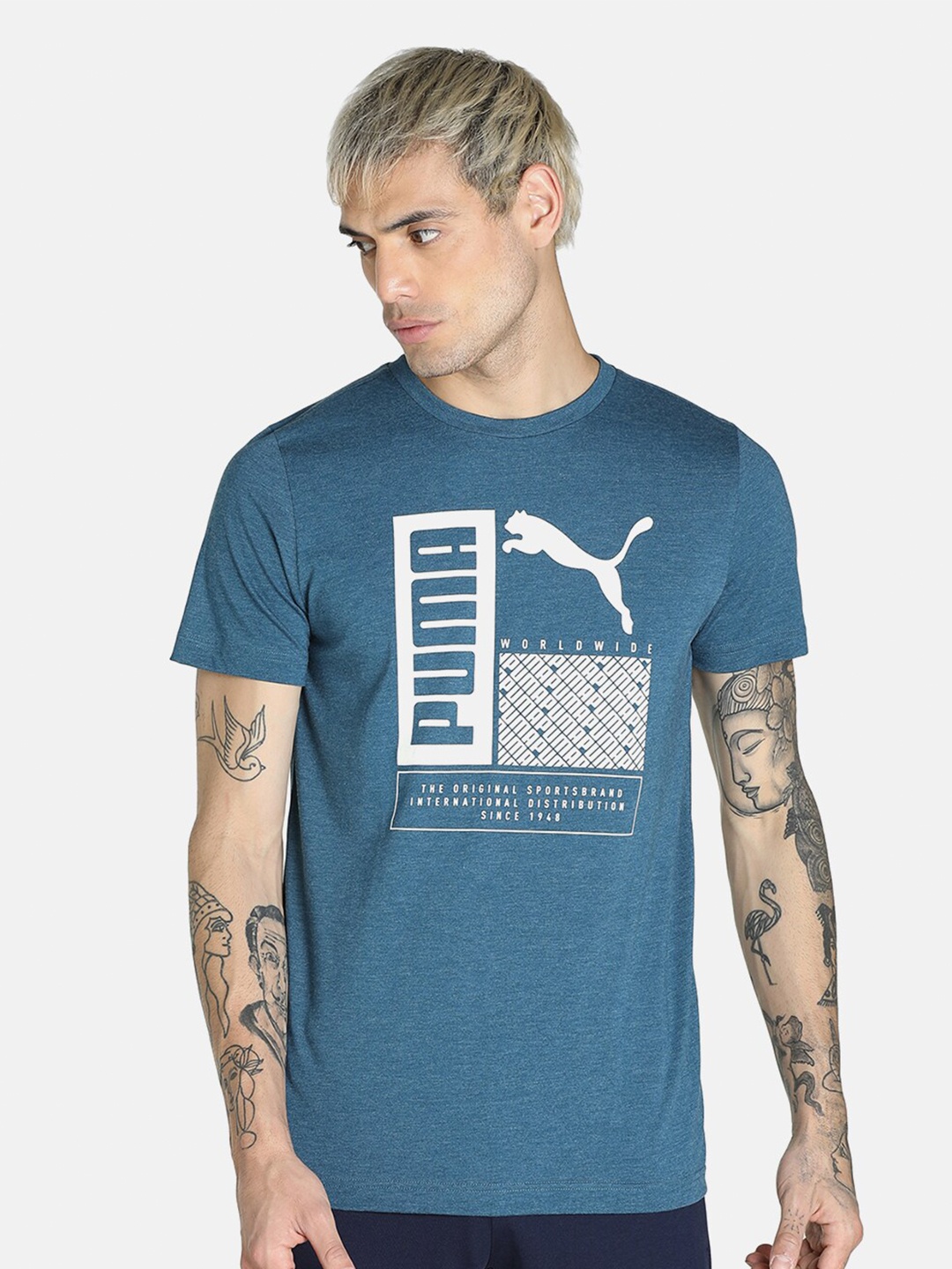

Puma Men Graphic Logo Printed Cotton T-Shirt, Blue