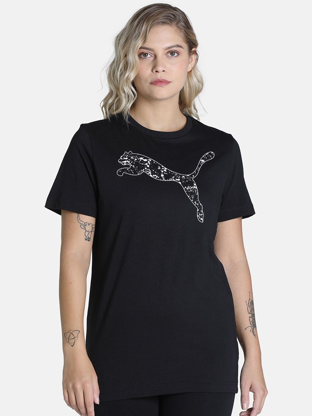 

Puma Men Slim Fit Cat Graphic Printed Cotton Tshirts, Black