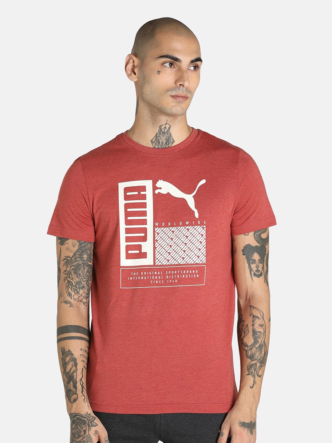 

Puma Men Printed Slim-Fit Cotton T-shirt, Red