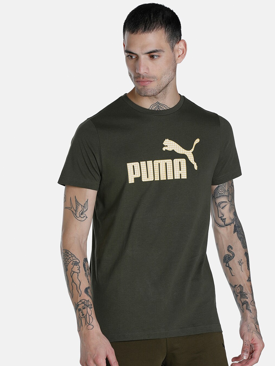 

Puma Men No. 1 Logo Print Cotton Slim Fit T-shirt, Green