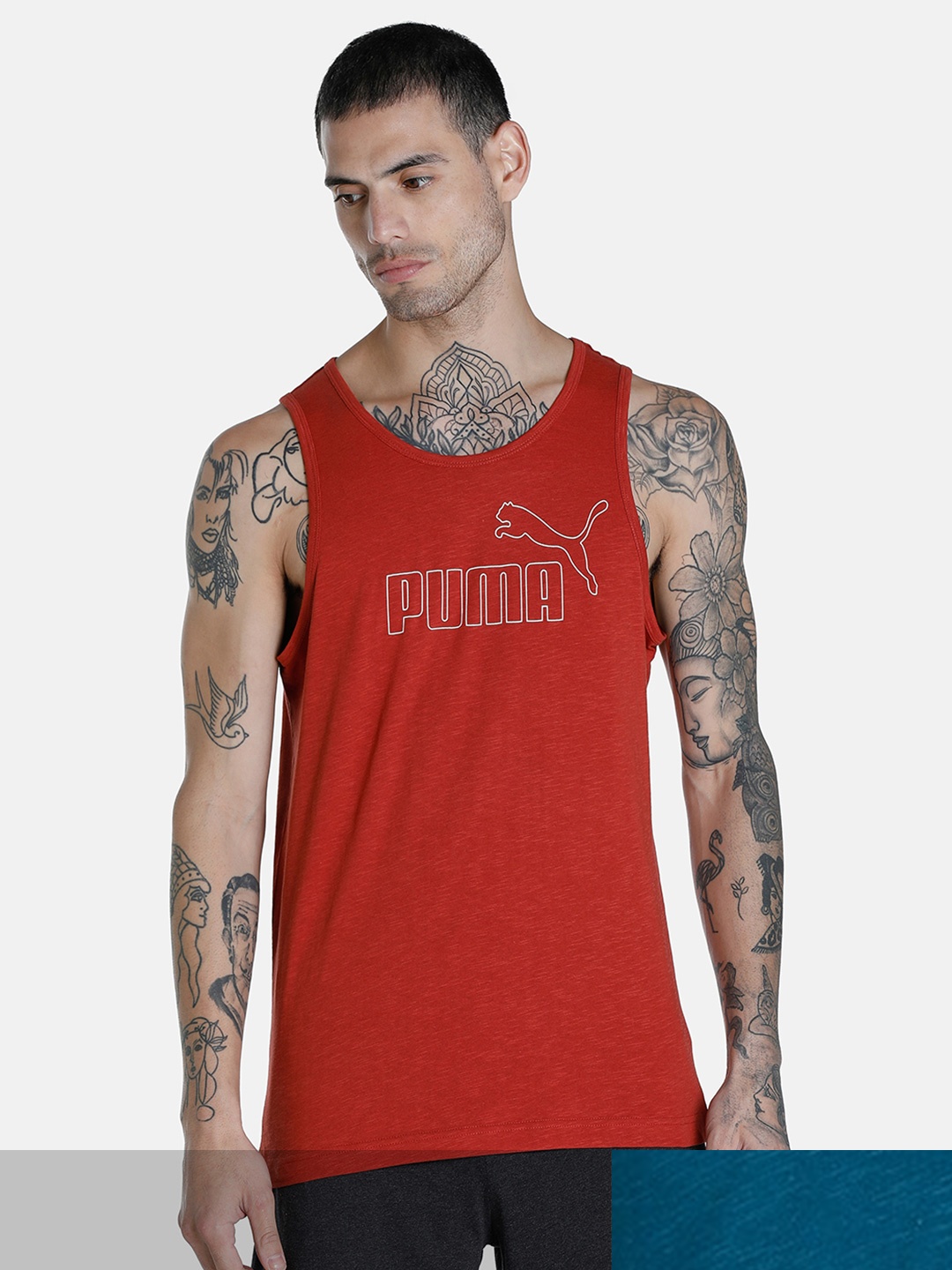 

Puma Men Pack of 2 Red & Blue Printed Cotton Tank T-shirts
