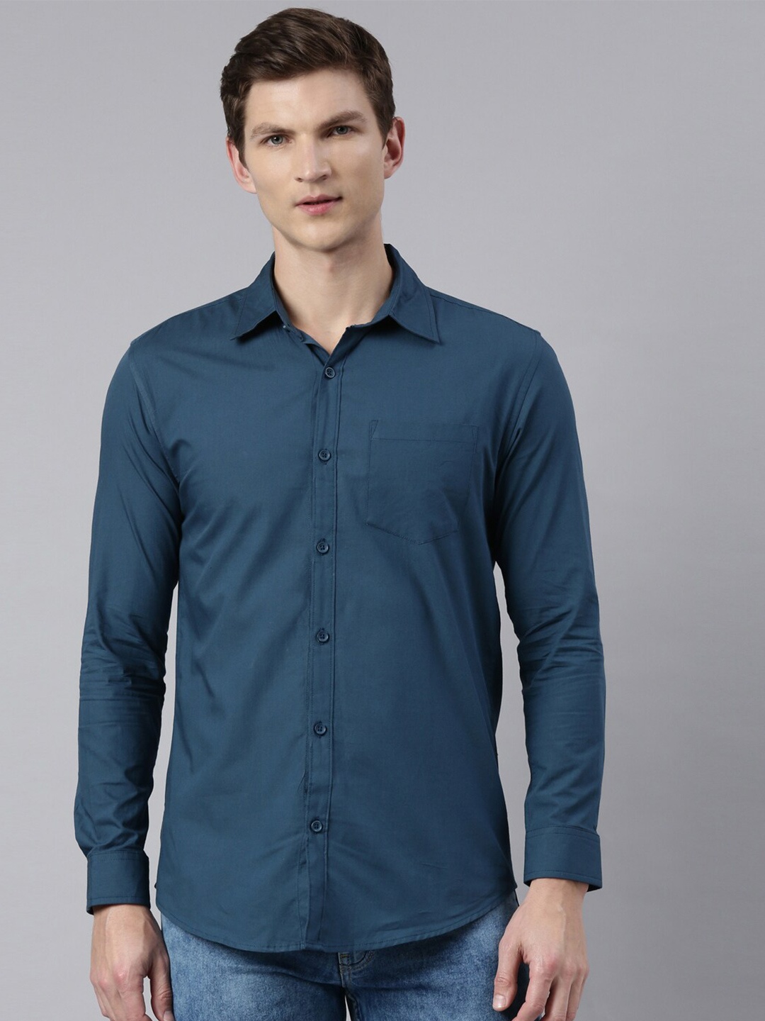 

Kryptic Men Blue Smart Regular Fit Solid Casual Shirt, Teal