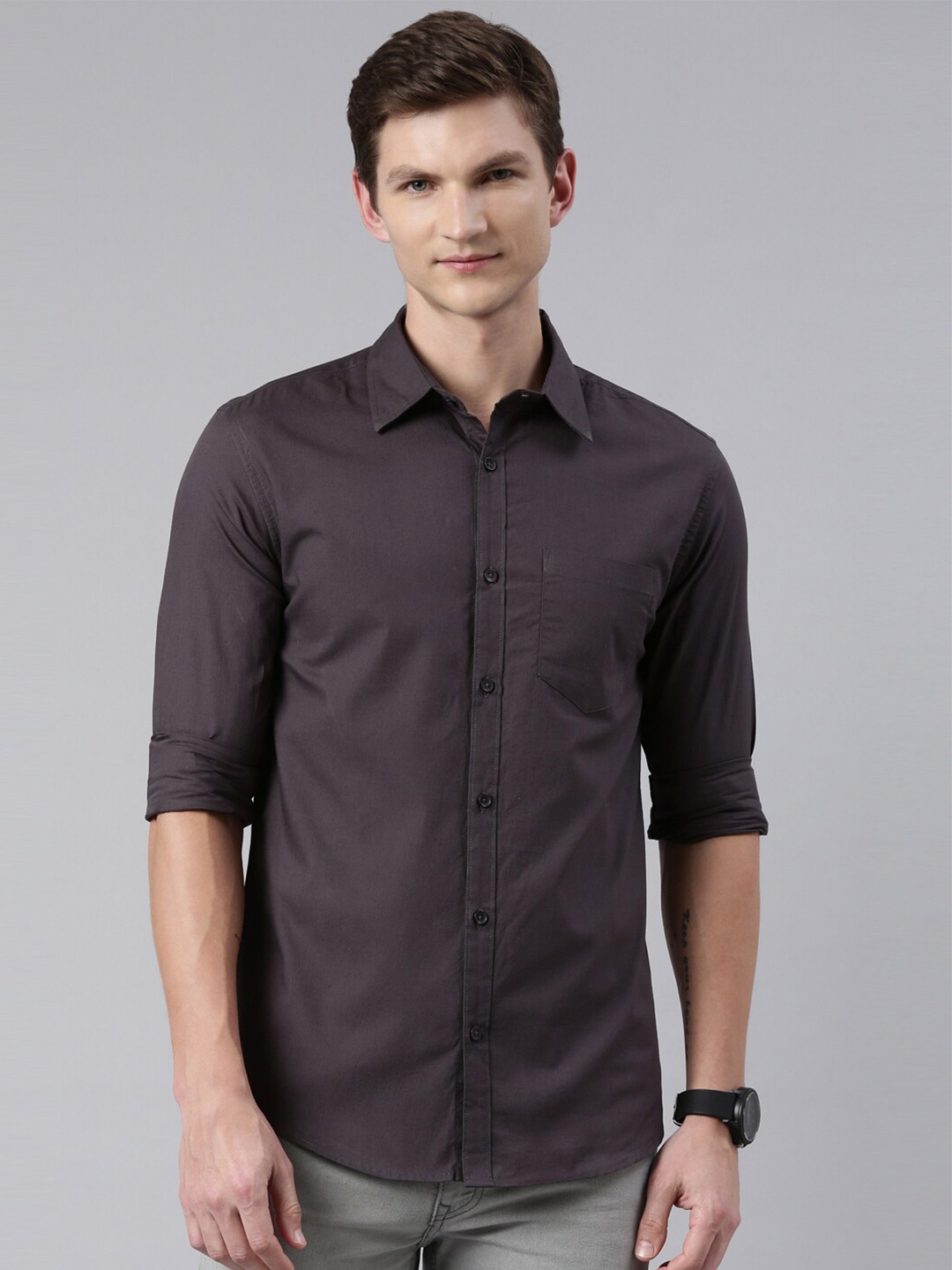 

Kryptic Men Grey Smart Regular Fit Solid Casual Shirt