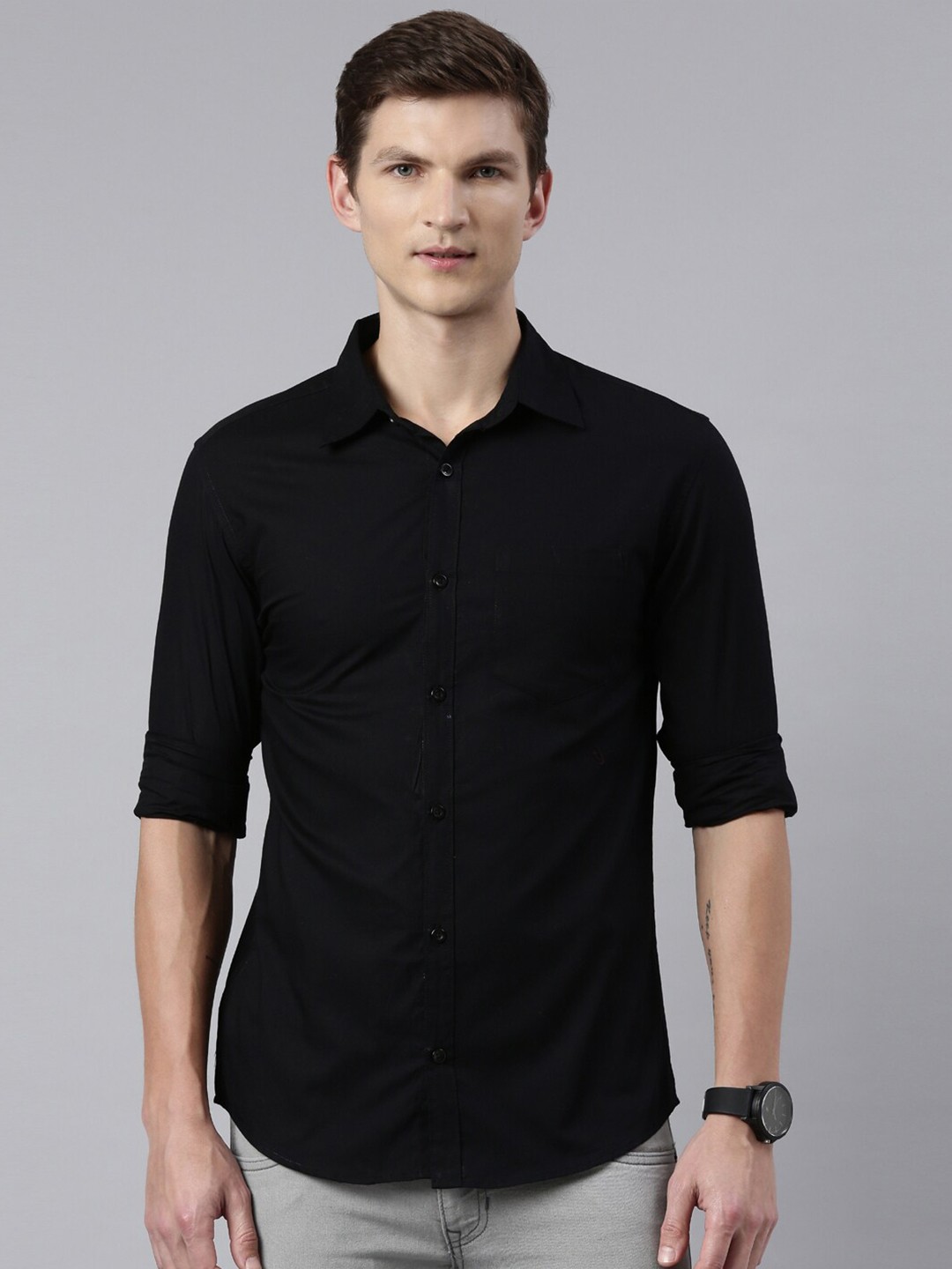 

Kryptic Men Black Smart Regular Fit Solid Casual Shirt
