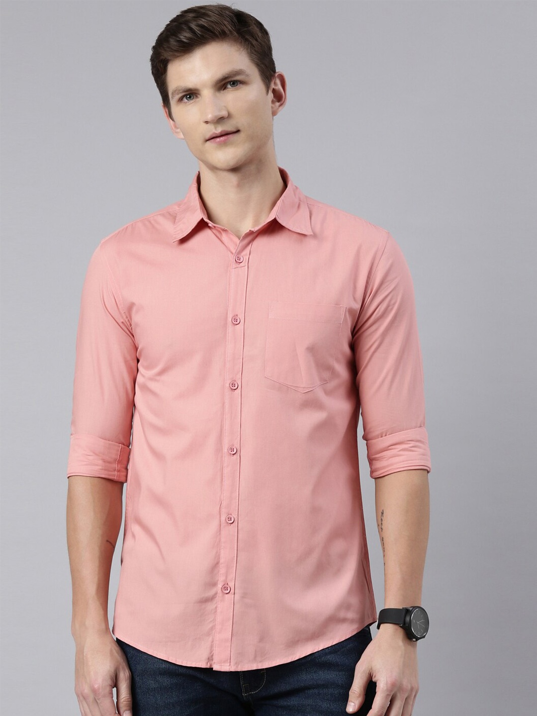 

Kryptic Men Smart Regular Fit Solid Cotton Casual Shirt, Pink