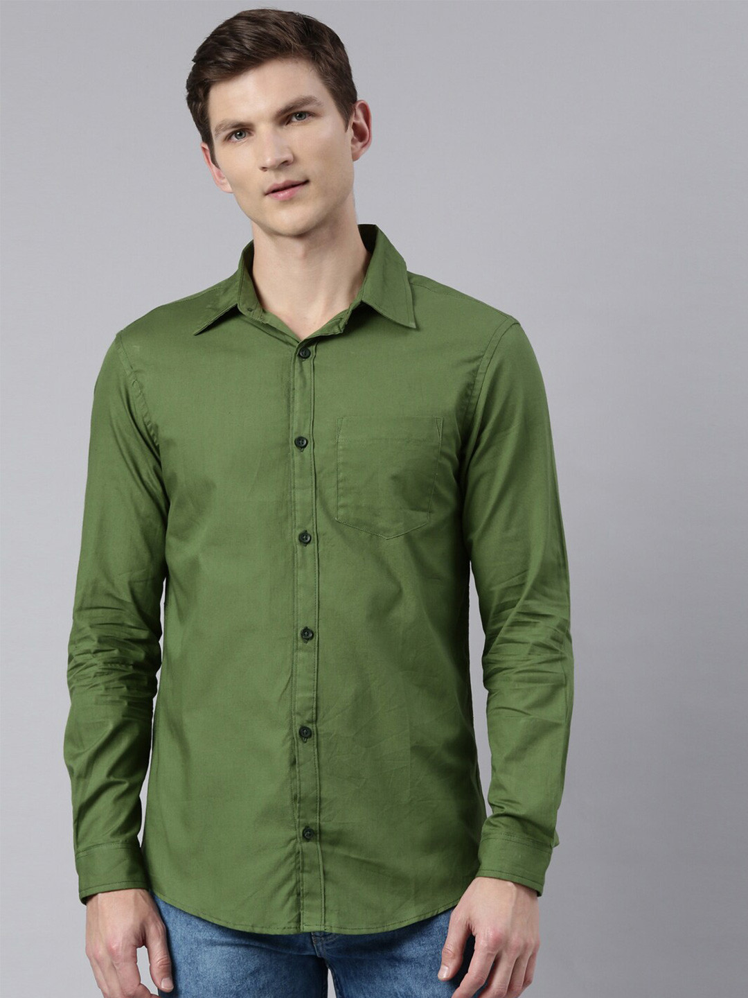 

Kryptic Men Smart Regular Fit Solid Cotton Casual Shirt, Olive