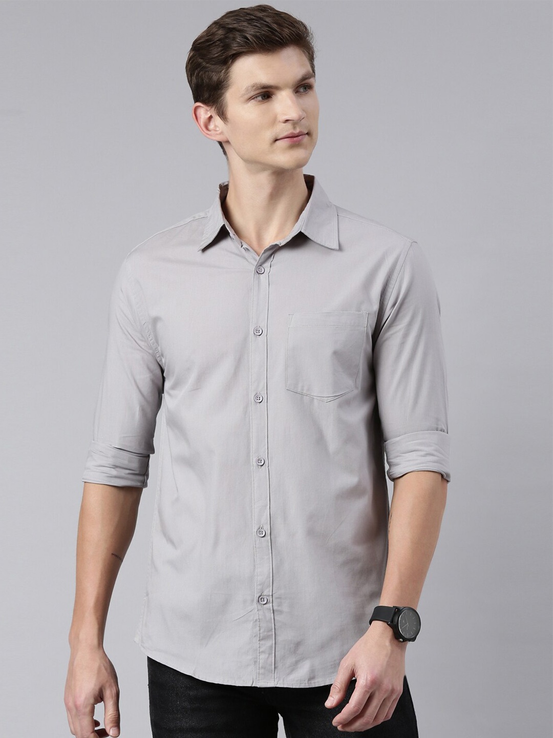 

Kryptic Men Smart Regular Fit Solid Cotton Casual Shirt, Grey