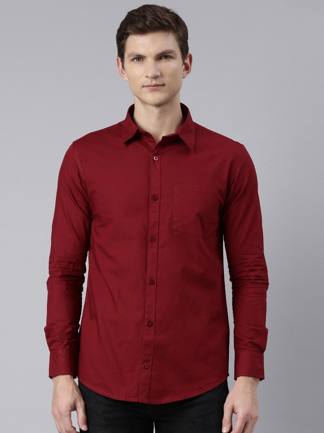 

Kryptic Men Smart Regular Fit Solid Cotton Casual Shirt, Maroon