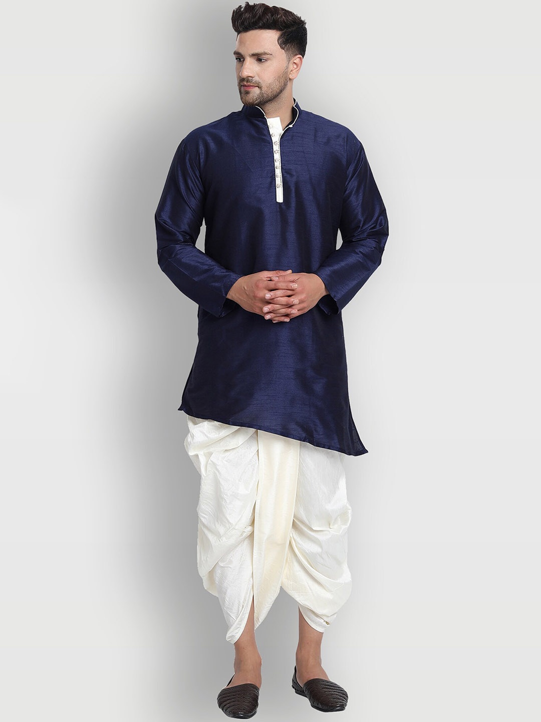 

Enciger Men Blue Dupion Silk Kurta with Dhoti Pants