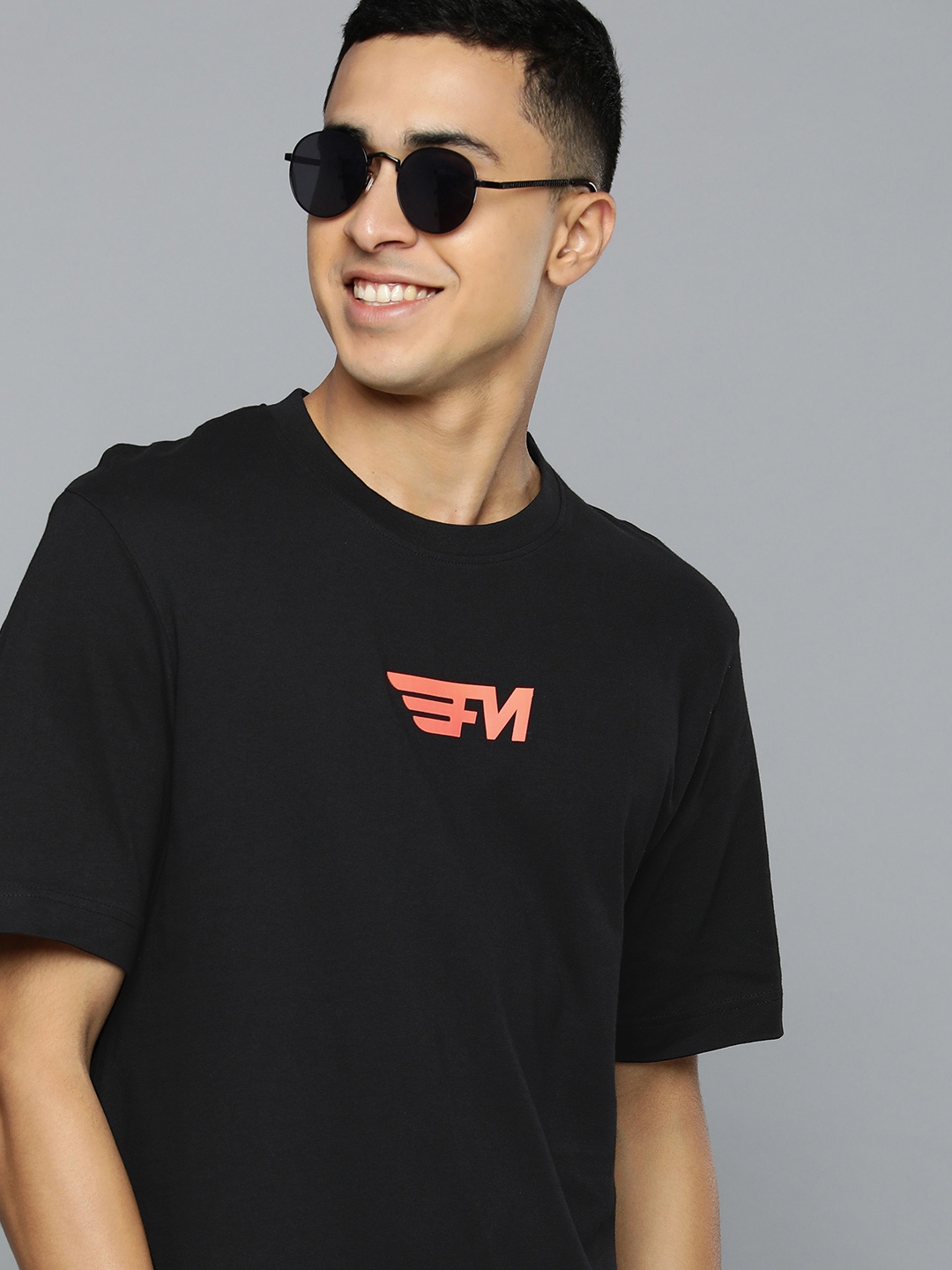 

Flying Machine Men Black Brand Logo Printed Pure Cotton T-shirt
