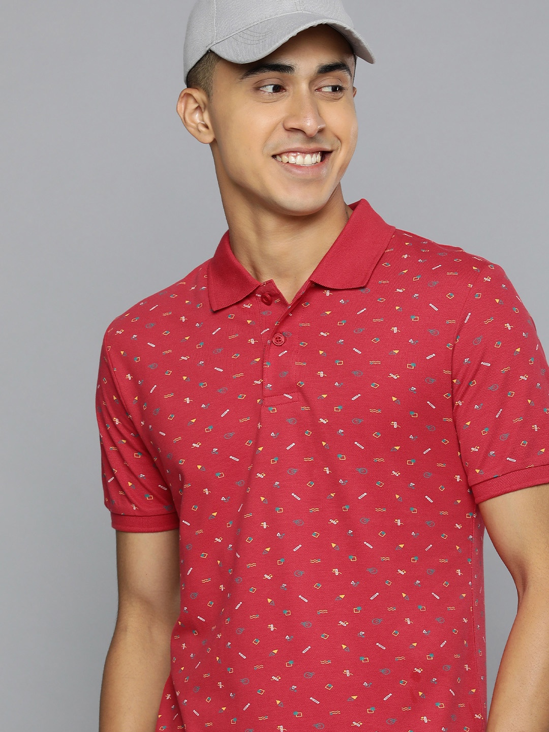 

Flying Machine Men Red Printed Polo Collar Pure Cotton T-shirt