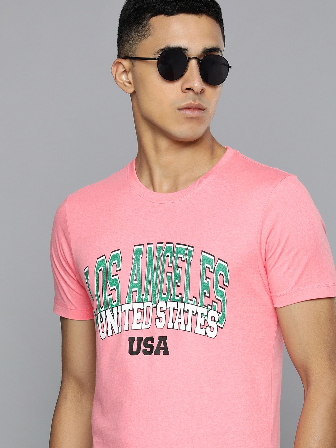 Flying Machine Men Pink Typography Printed Pure Cotton T-shirt