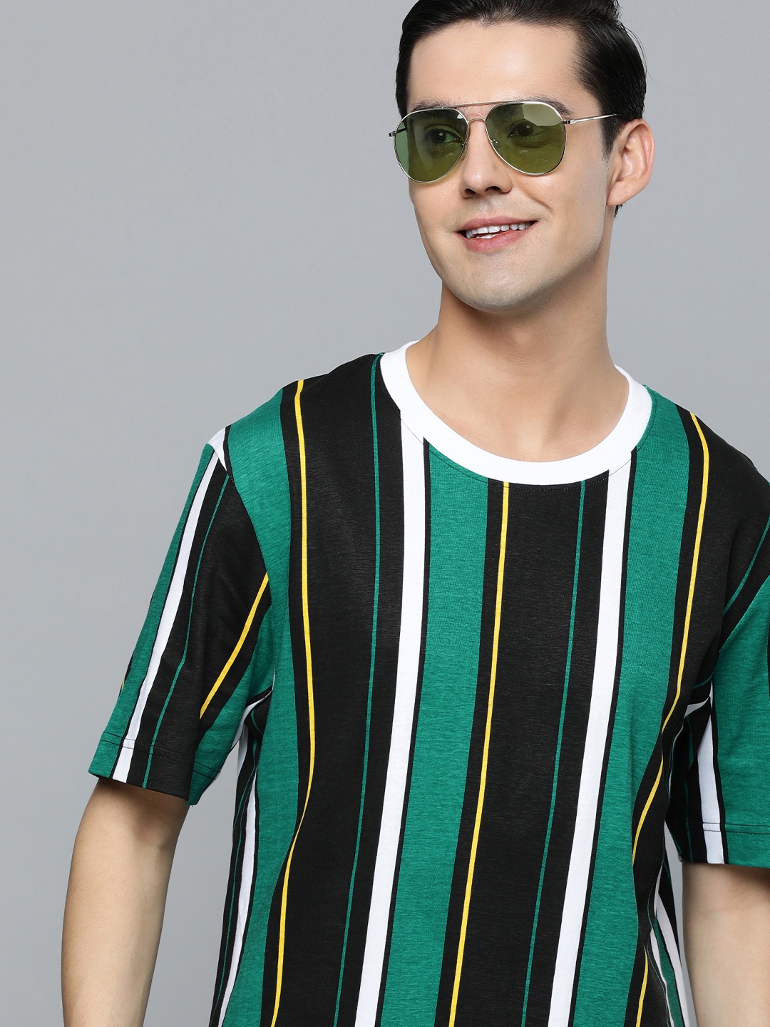 

Flying Machine Men Green Striped Pure Cotton T-shirt